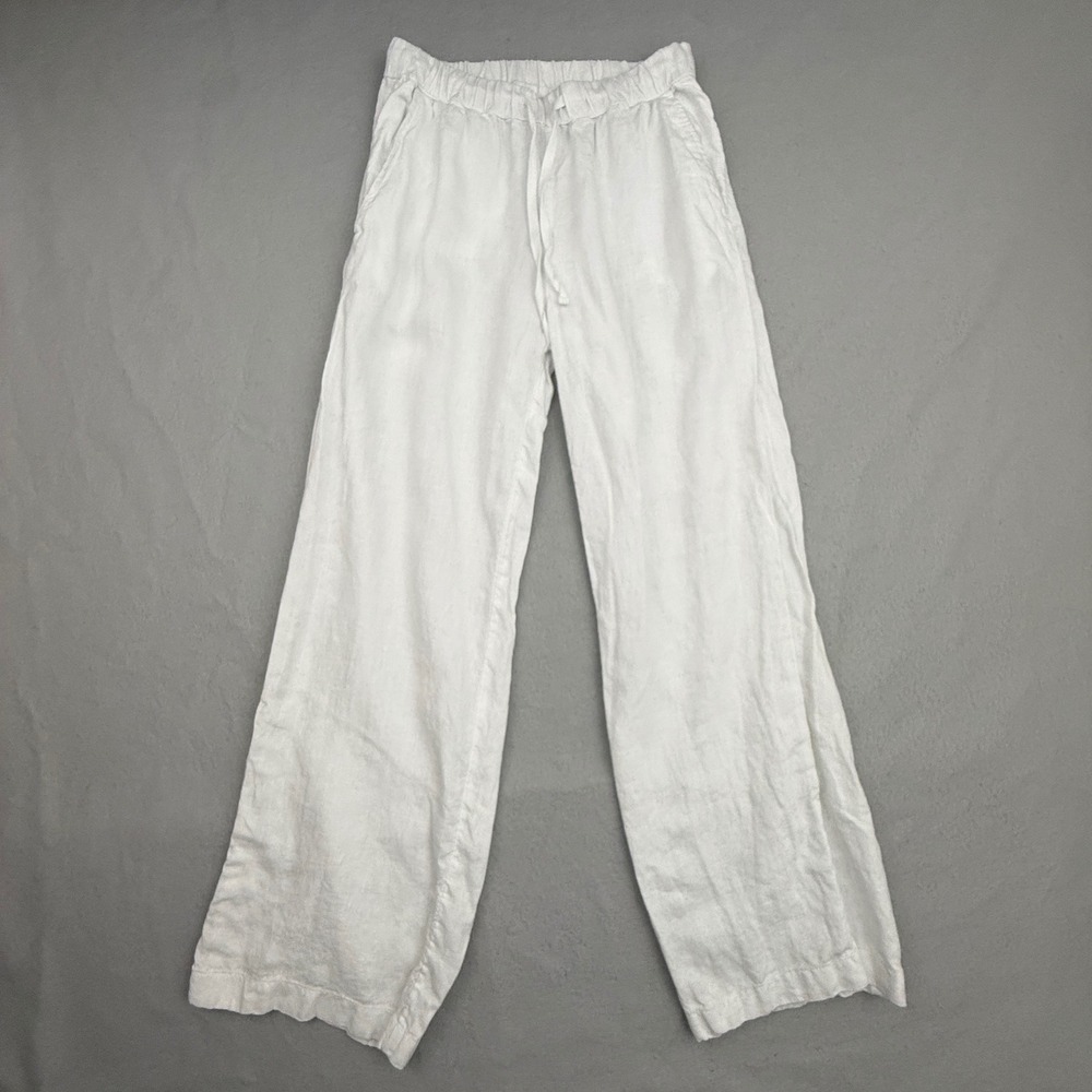 Caslon Pants Women Petite XS White Linen Wide Leg Drawstring Casual Relaxed
